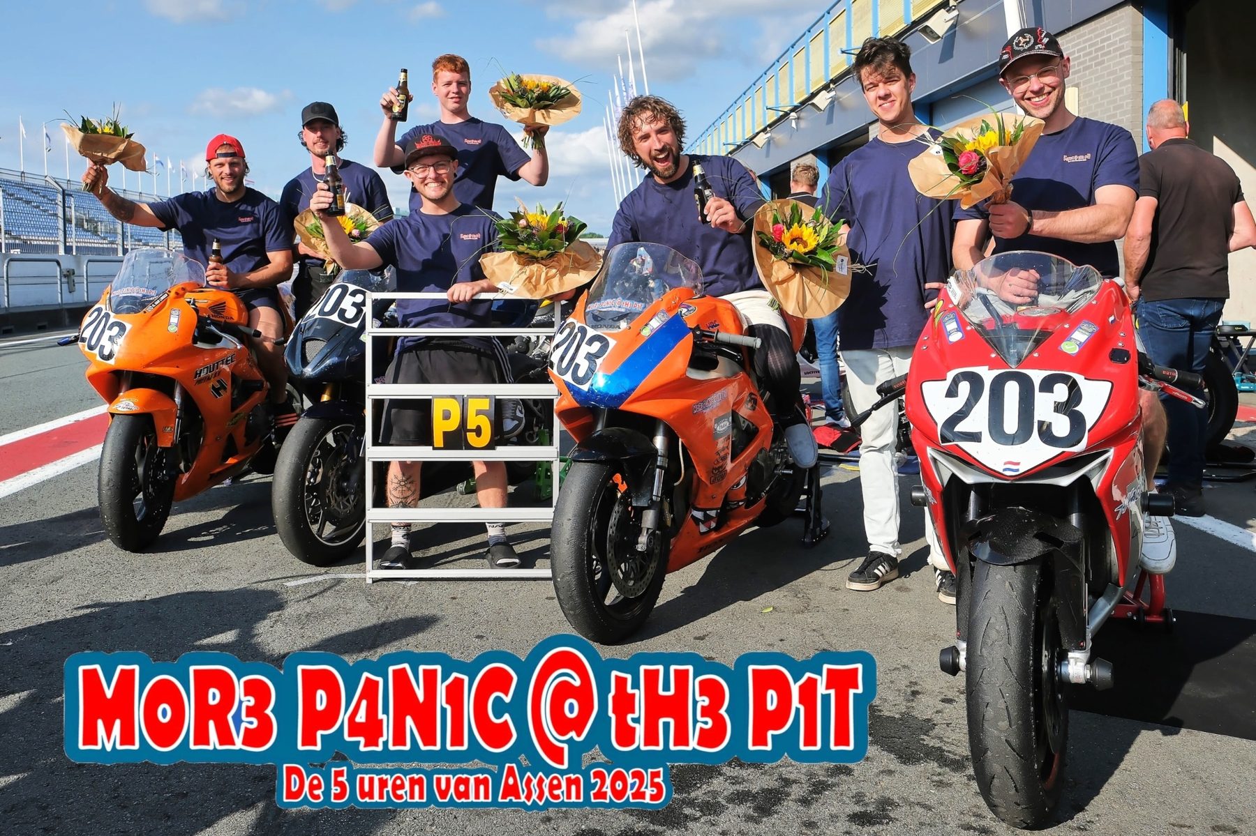 Team M0R3 P4NIC @ TH3 P1T bij de finish van de 5 Uurs van Assen 2025 - P5